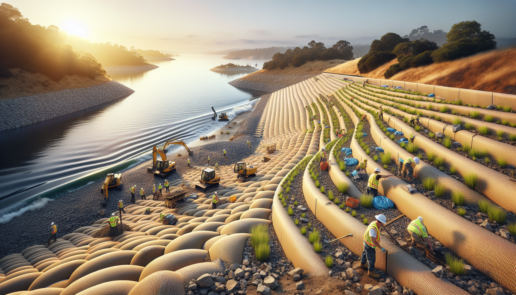 Stabilizacja skarp w zbiornikach wodnych: zastosowanie geokraty komórkowej, geosiatek i innych geosyntetyków